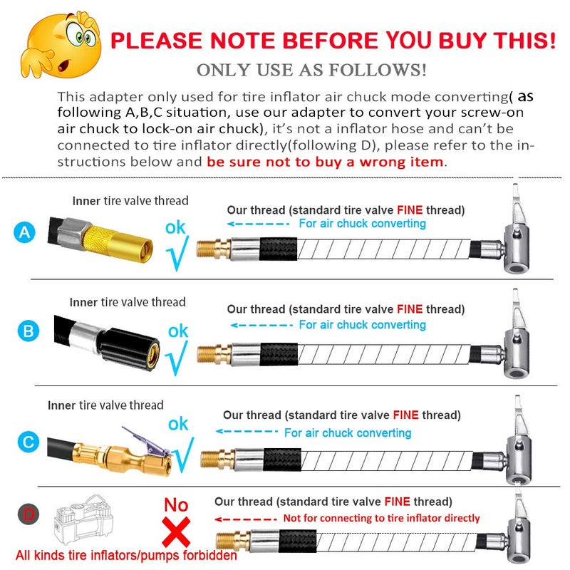 LUMITECO Locking Tire Chuck with Rubber Hose and Standard Tire Valve Fine Thread, Tire Inflator Pump Hose Adapter for Twist On Convert to Lock On Connection - Image 2